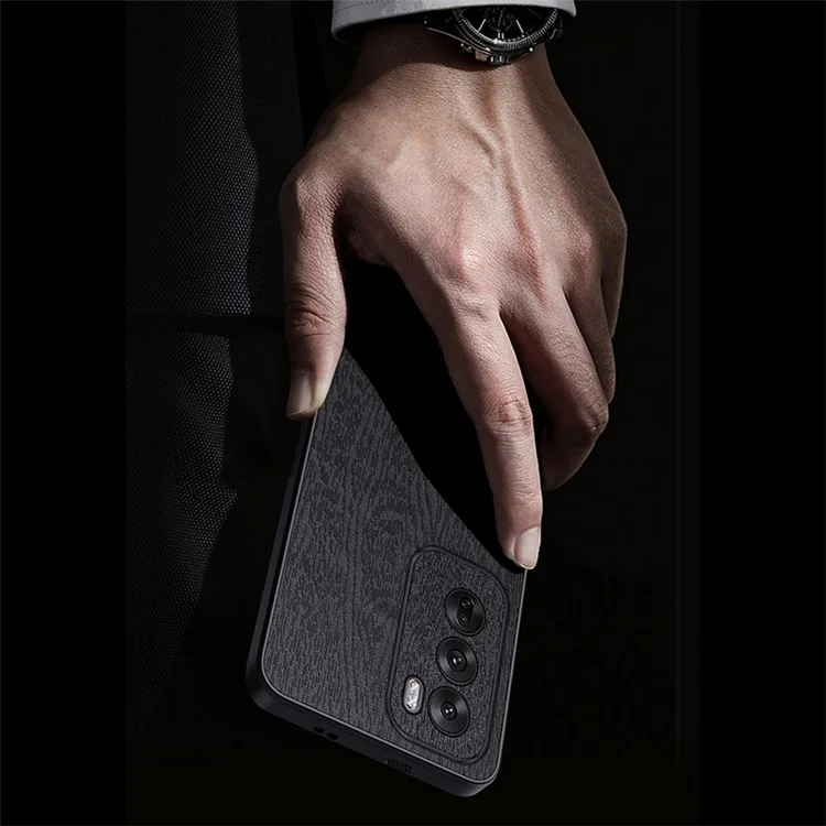 For Oppo Reno12 Pro 5G (Global) Case Wood Texture PU Leather Coating Hybrid Phone Cover - Black-Cellmalls
