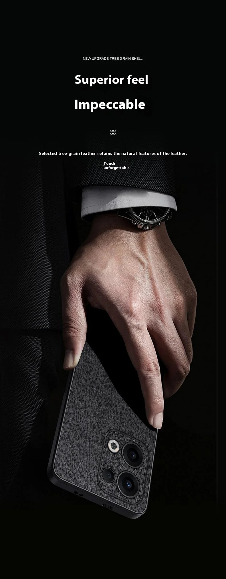 For Oppo Reno13 5G (Global) Case Wood Texture PU Leather Coated PC+TPU Phone Cover - Black-Cellmalls