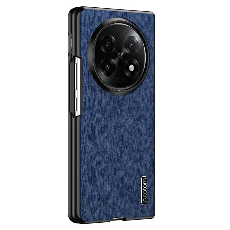 For Oppo Find N5 5G Case Wood Texture PU Leather Coated PC TPU Phone Cover - Black-Cellmalls