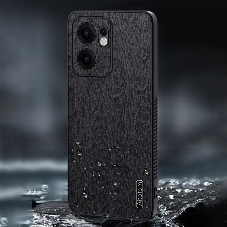 For Oppo Reno13 F 4G Case Wood Texture PU Leather Coated PC TPU Phone Cover - Black-Cellmalls