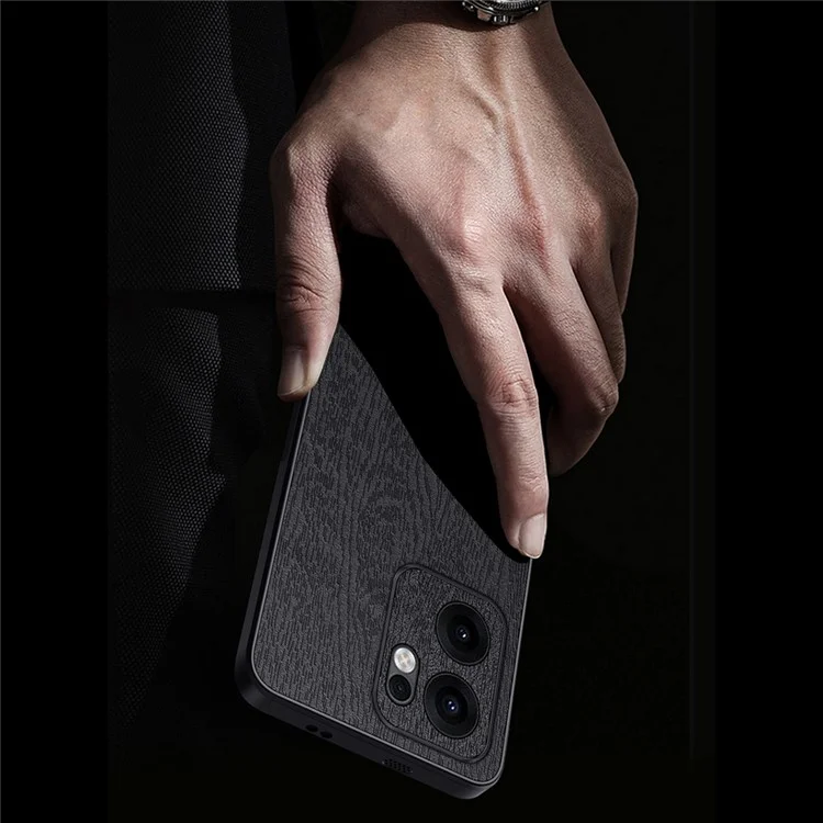 For Oppo Reno13 F 4G Case Wood Texture PU Leather Coated PC TPU Phone Cover - Black-Cellmalls