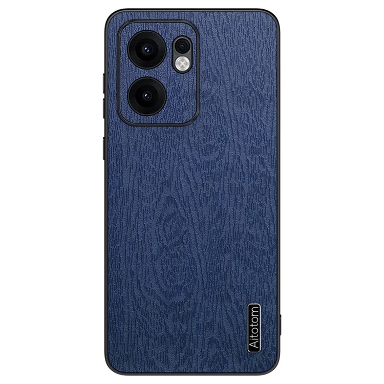 For Oppo Reno13 F 4G Case Wood Texture PU Leather Coated PC TPU Phone Cover - Black-Cellmalls