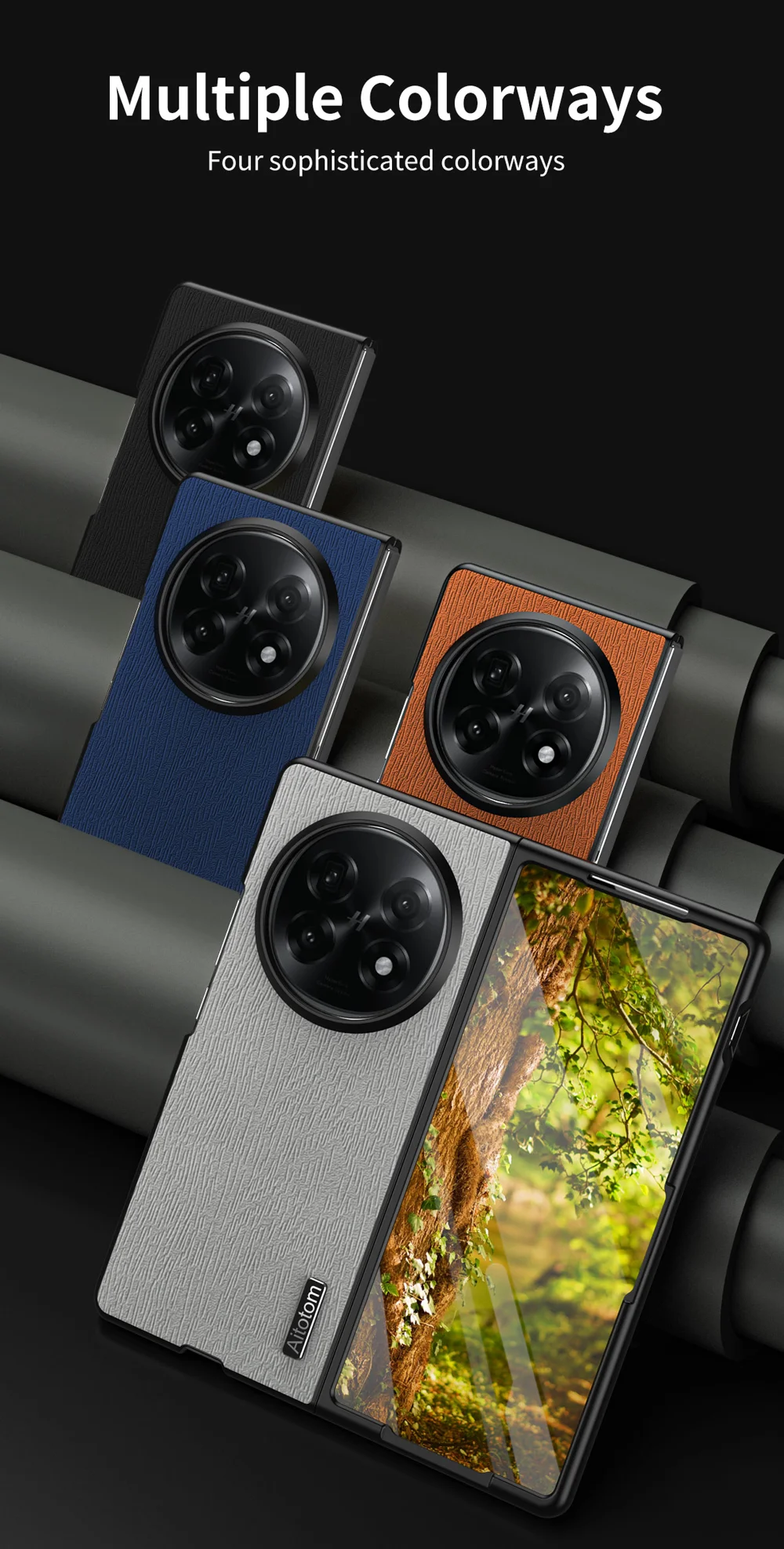 For Oppo Find N5 5G Case Wood Texture PU Leather Coated PC TPU Phone Cover - Black-Cellmalls