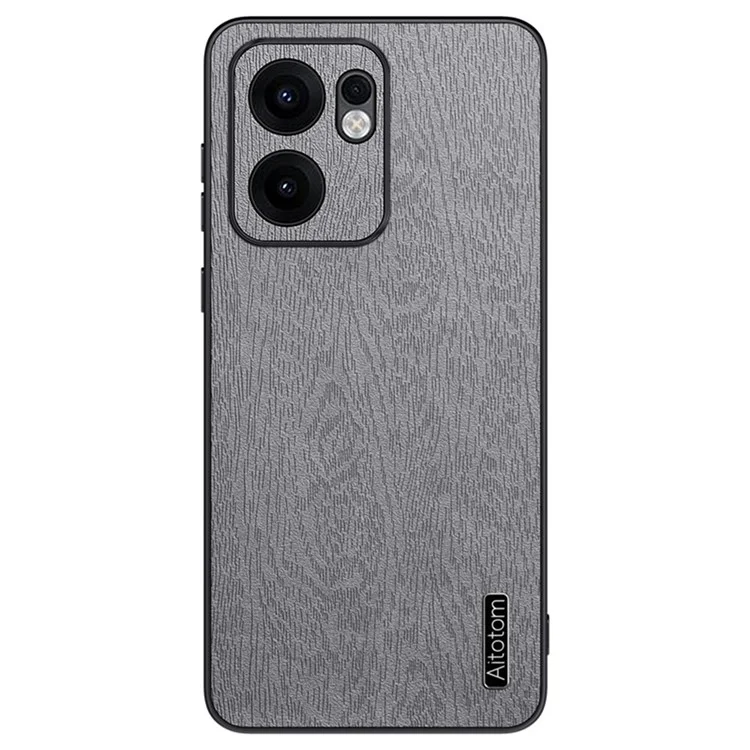 For Oppo Reno13 F 4G Case Wood Texture PU Leather Coated PC TPU Phone Cover - Black-Cellmalls