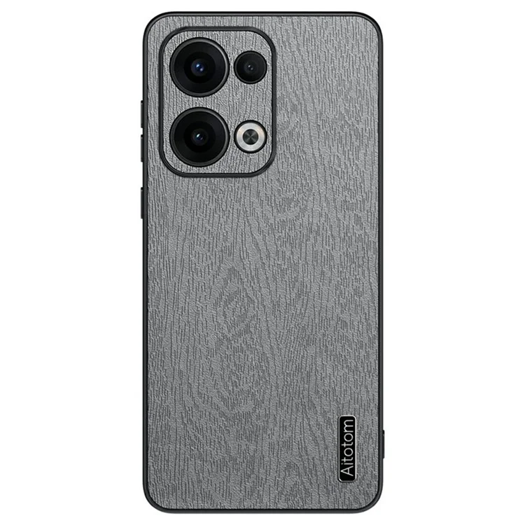 For Oppo Reno13 5G (Global) Case Wood Texture PU Leather Coated PC+TPU Phone Cover - Black-Cellmalls