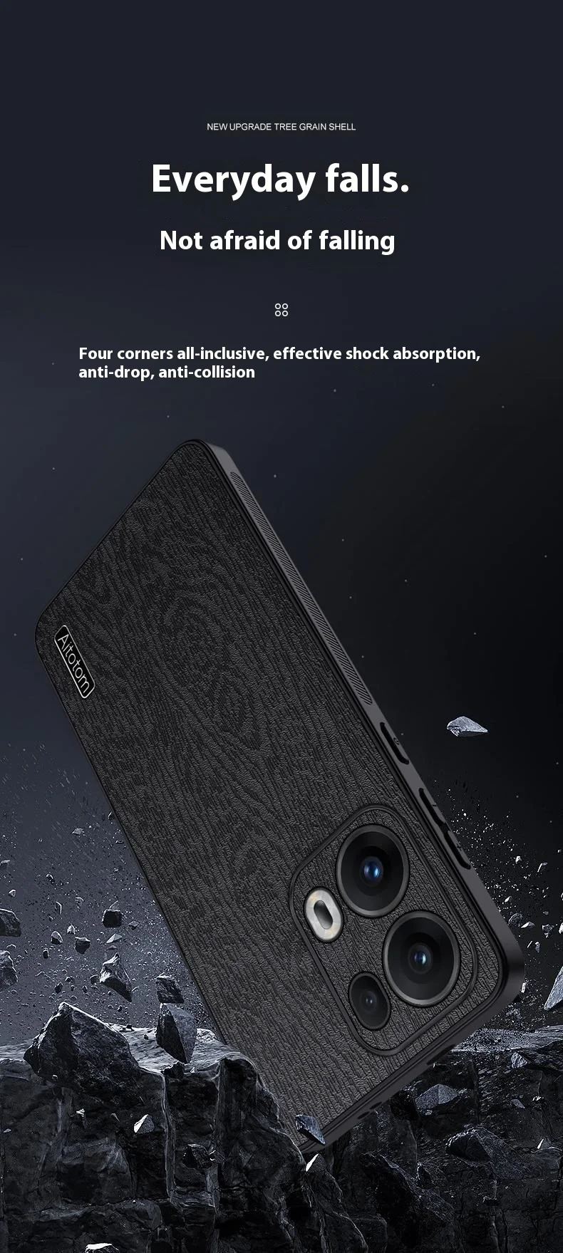 For Oppo Reno13 Pro 5G Case Wood Texture PU Leather Coated PC+TPU Phone Cover - Black-Cellmalls