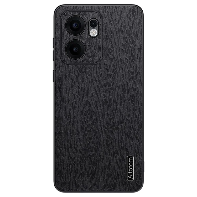 For Oppo Reno13 F 4G Case Wood Texture PU Leather Coated PC TPU Phone Cover - Black-Cellmalls