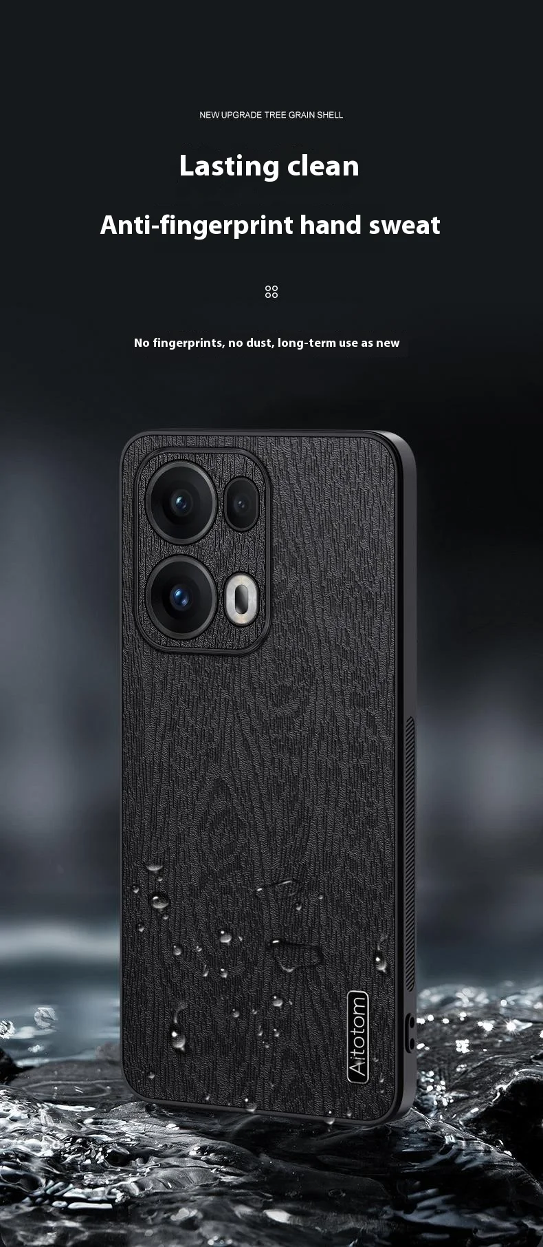 For Oppo Reno13 Pro 5G Case Wood Texture PU Leather Coated PC+TPU Phone Cover - Black-Cellmalls