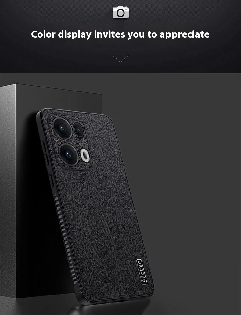 For Oppo Reno13 Pro 5G Case Wood Texture PU Leather Coated PC+TPU Phone Cover - Black-Cellmalls