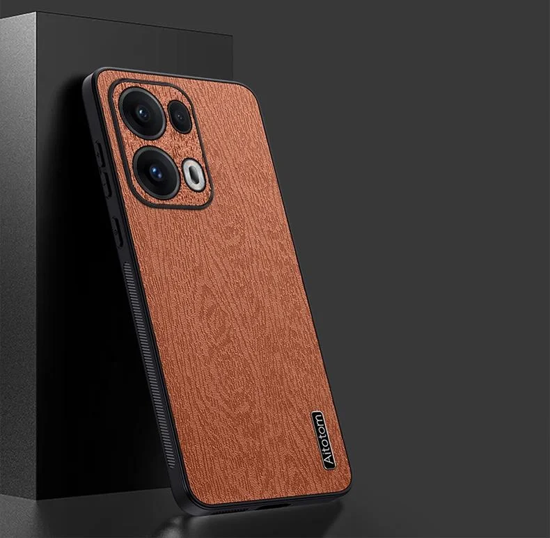 For Oppo Reno13 Pro 5G Case Wood Texture PU Leather Coated PC+TPU Phone Cover - Black-Cellmalls