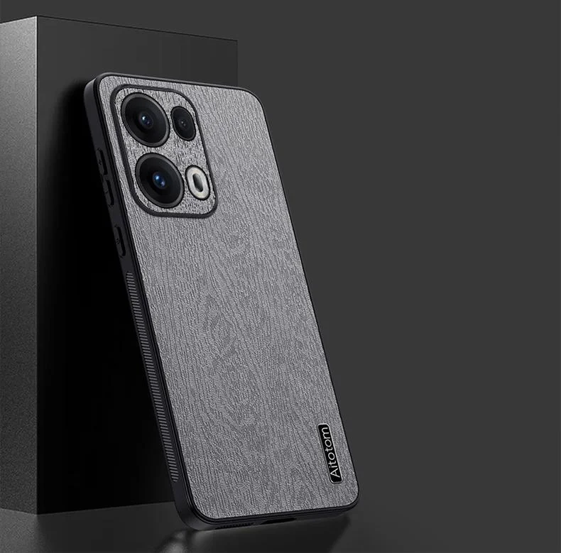 For Oppo Reno13 Pro 5G Case Wood Texture PU Leather Coated PC+TPU Phone Cover - Black-Cellmalls