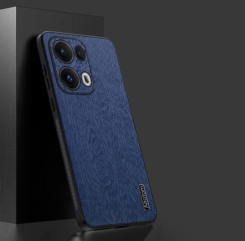 For Oppo Reno13 Pro 5G Case Wood Texture PU Leather Coated PC+TPU Phone Cover - Black-Cellmalls