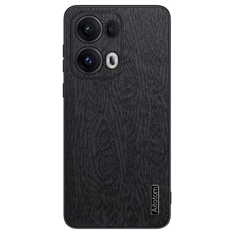 For Oppo Reno13 Pro 5G Case Wood Texture PU Leather Coated PC+TPU Phone Cover - Black-Cellmalls