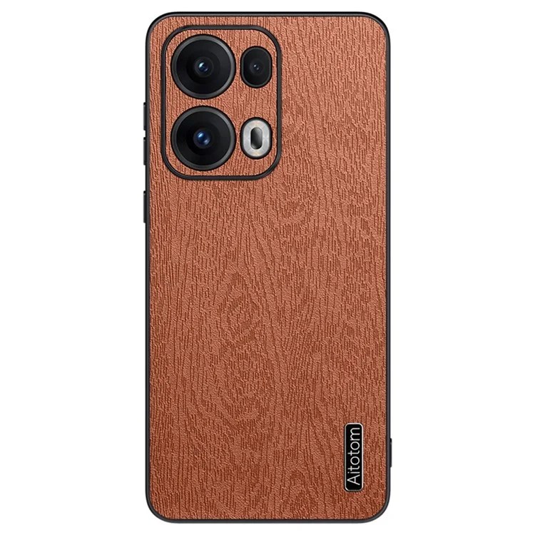 For Oppo Reno13 Pro 5G Case Wood Texture PU Leather Coated PC+TPU Phone Cover - Black-Cellmalls