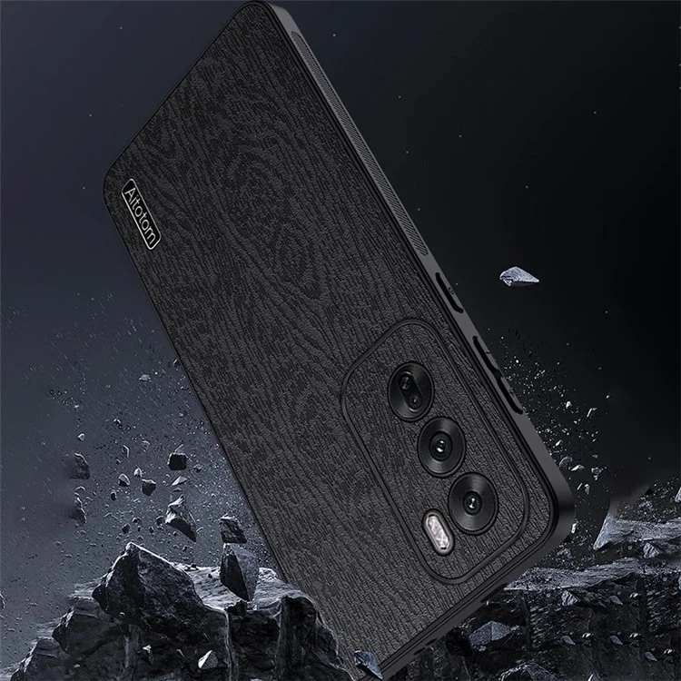 For Oppo Reno12 5G (Global) Case Wood Texture PU Leather Back Phone Cover - Black-Cellmalls