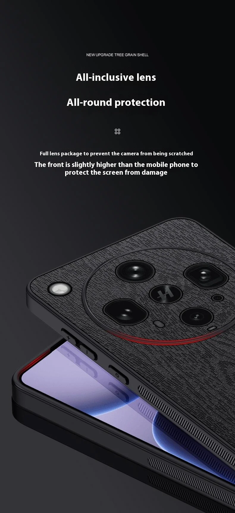 For Oppo Find X8 Ultra 5G Case Wood Texture PU Leather Coated PC TPU Phone Cover - Black-Cellmalls