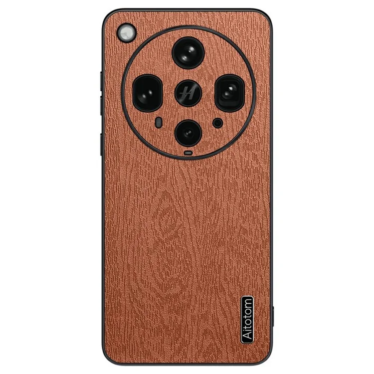 For Oppo Find X8 Ultra 5G Case Wood Texture PU Leather Coated PC TPU Phone Cover - Black-Cellmalls
