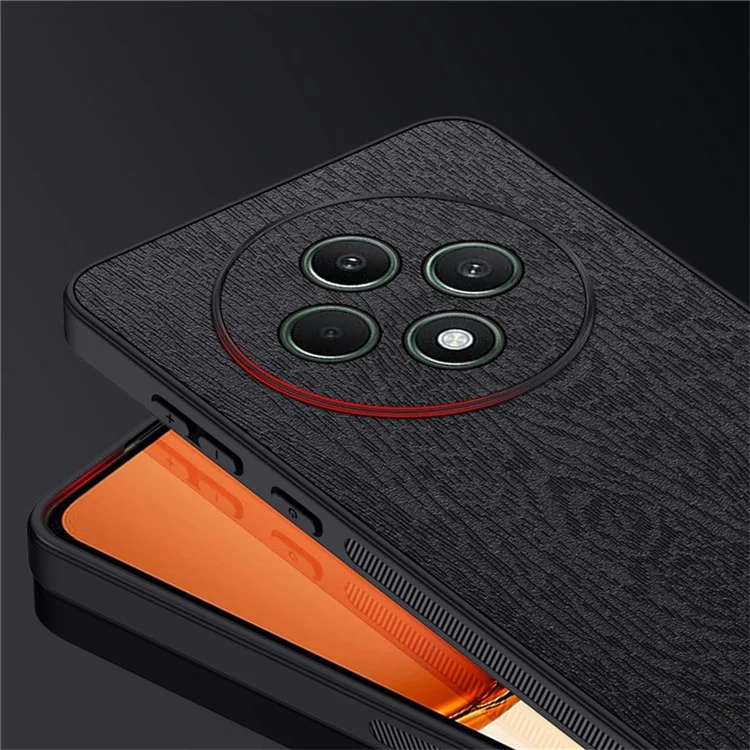 For Oppo Reno12 F 4G Case Wood Texture PU Leather Coated PC+TPU Back Cover - Black-Cellmalls