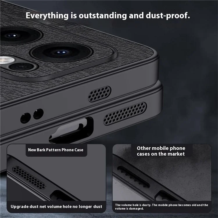 For Oppo Reno13 F 4G Case Wood Texture PU Leather Coated PC TPU Phone Cover - Black-Cellmalls