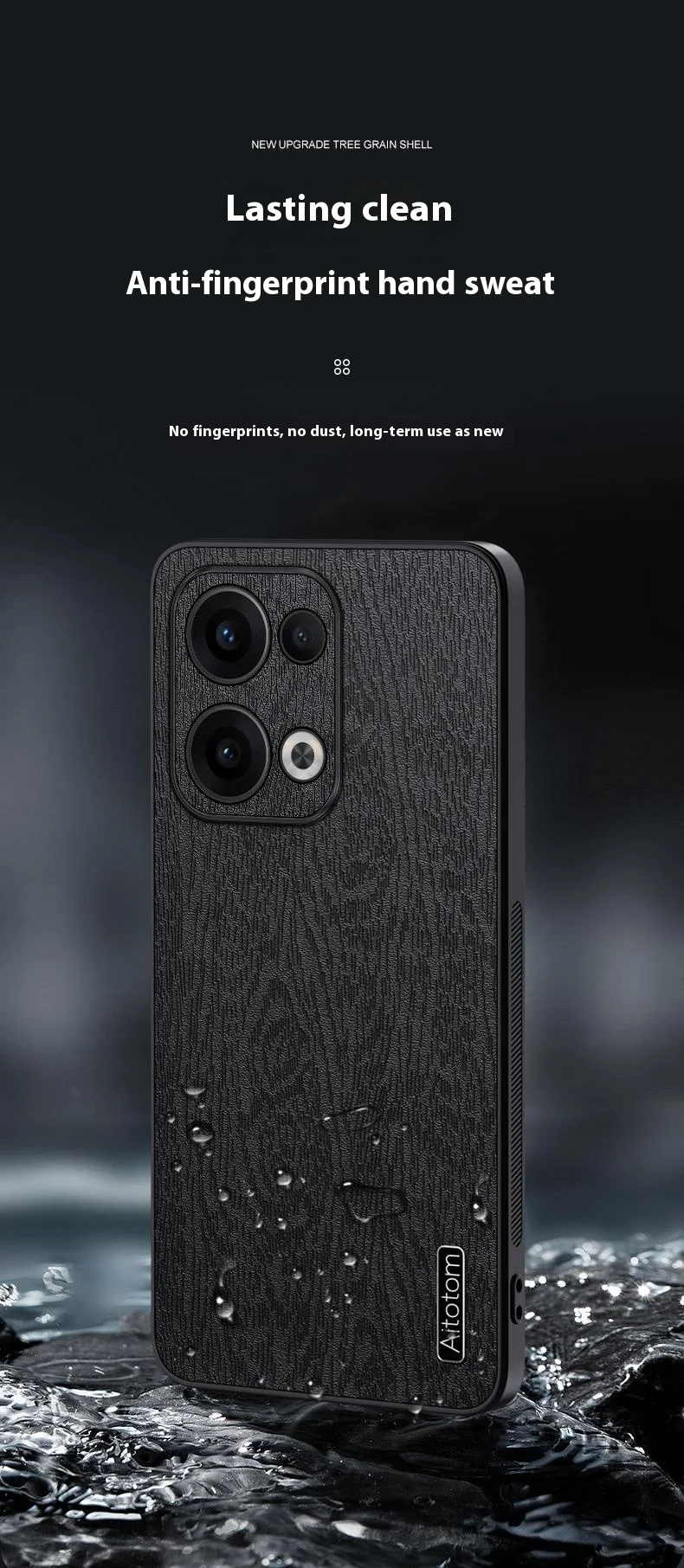 For Oppo Reno13 5G (Global) Case Wood Texture PU Leather Coated PC+TPU Phone Cover - Black-Cellmalls