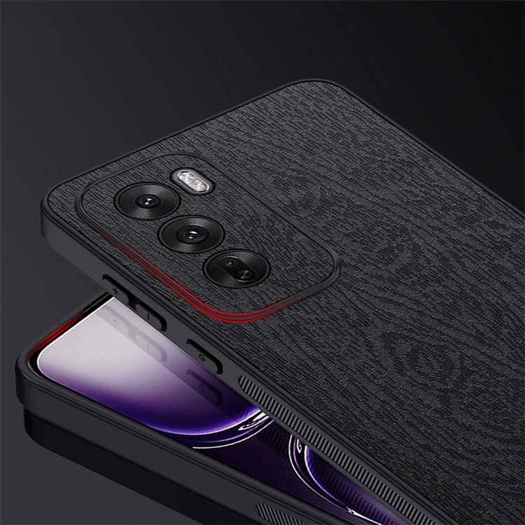 For Oppo Reno12 Pro 5G (Global) Case Wood Texture PU Leather Coating Hybrid Phone Cover - Black-Cellmalls