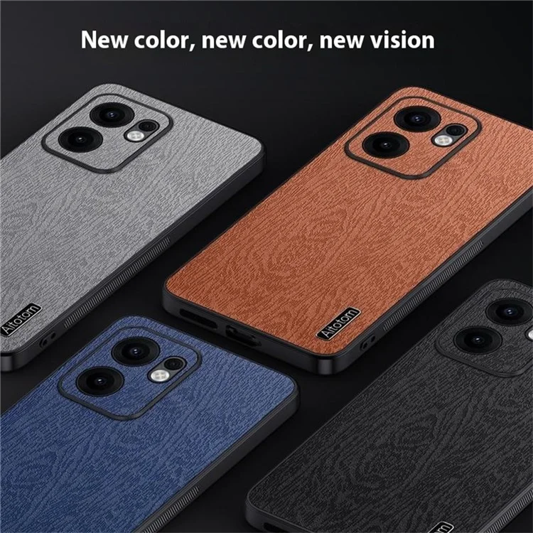 For Oppo Reno13 F 4G Case Wood Texture PU Leather Coated PC TPU Phone Cover - Black-Cellmalls