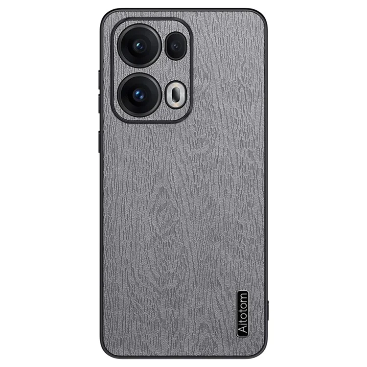 For Oppo Reno13 Pro 5G Case Wood Texture PU Leather Coated PC+TPU Phone Cover - Black-Cellmalls