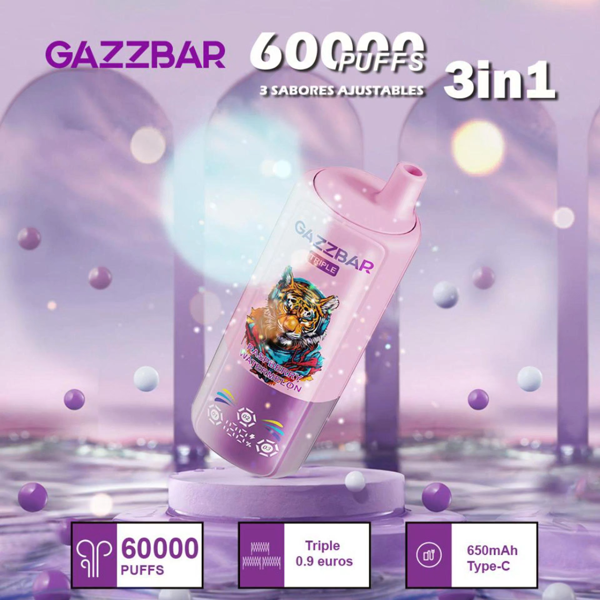 Gazzbar Triple 60000 puffs disposable vape puff 60K 3 in 1 flavors with LED smart display vaper pen