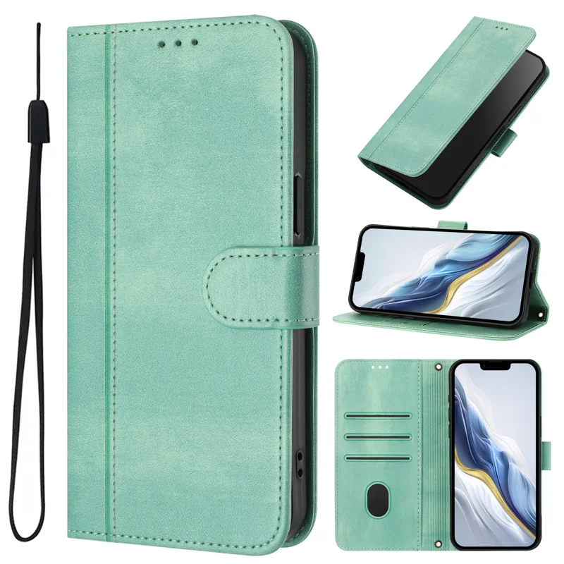 For Oppo Find X8 Ultra 5G Cases Wallet Stand Retro Texture Leather Phone Cover with Lanyard - Mint Green-Cellmalls