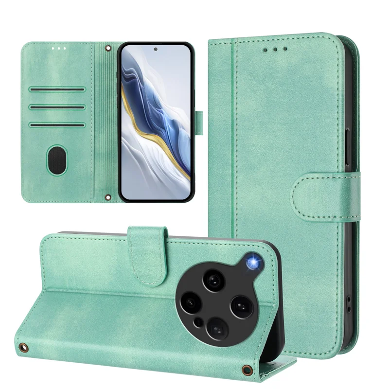 For Oppo Find X8 Ultra 5G Cases Wallet Stand Retro Texture Leather Phone Cover with Lanyard - Mint Green-Cellmalls
