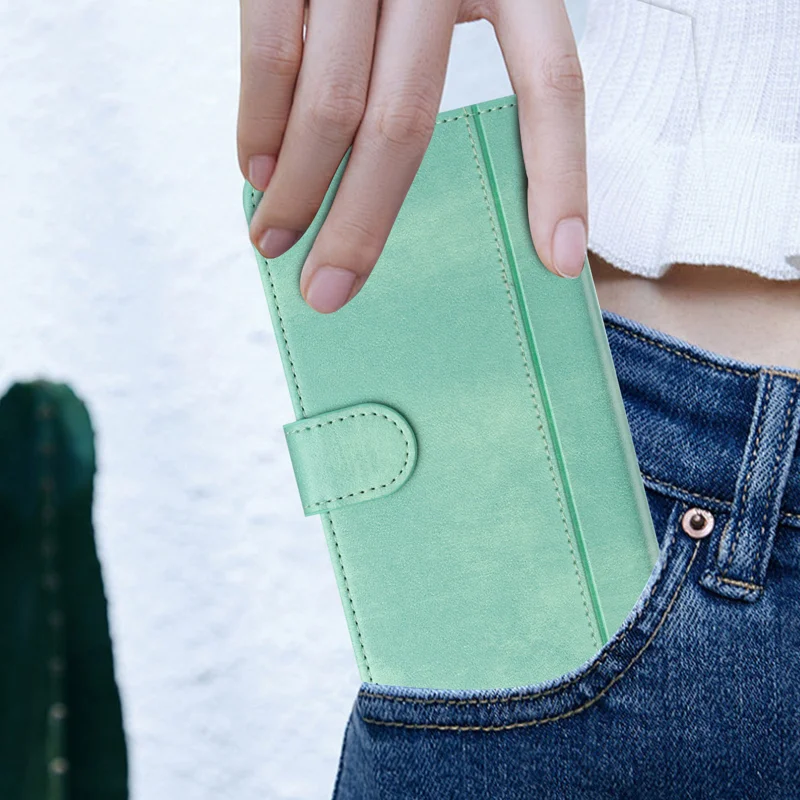 For Oppo Reno13 Pro 5G Cases Wallet Stand Retro Texture Leather Phone Cover with Lanyard - Mint Green-Cellmalls