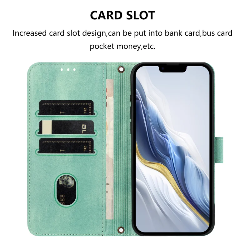 For Oppo Reno13 Pro 5G Cases Wallet Stand Retro Texture Leather Phone Cover with Lanyard - Mint Green-Cellmalls