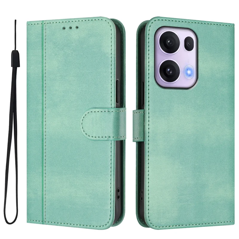 For Oppo Reno13 Pro 5G Cases Wallet Stand Retro Texture Leather Phone Cover with Lanyard - Mint Green-Cellmalls