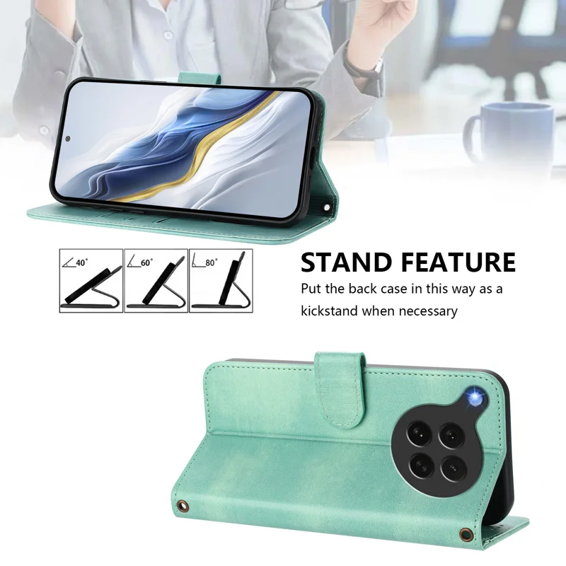 For Oppo Find X8s 5G Cases Wallet Stand Retro Texture Leather Phone Cover with Lanyard - Mint Green-Cellmalls