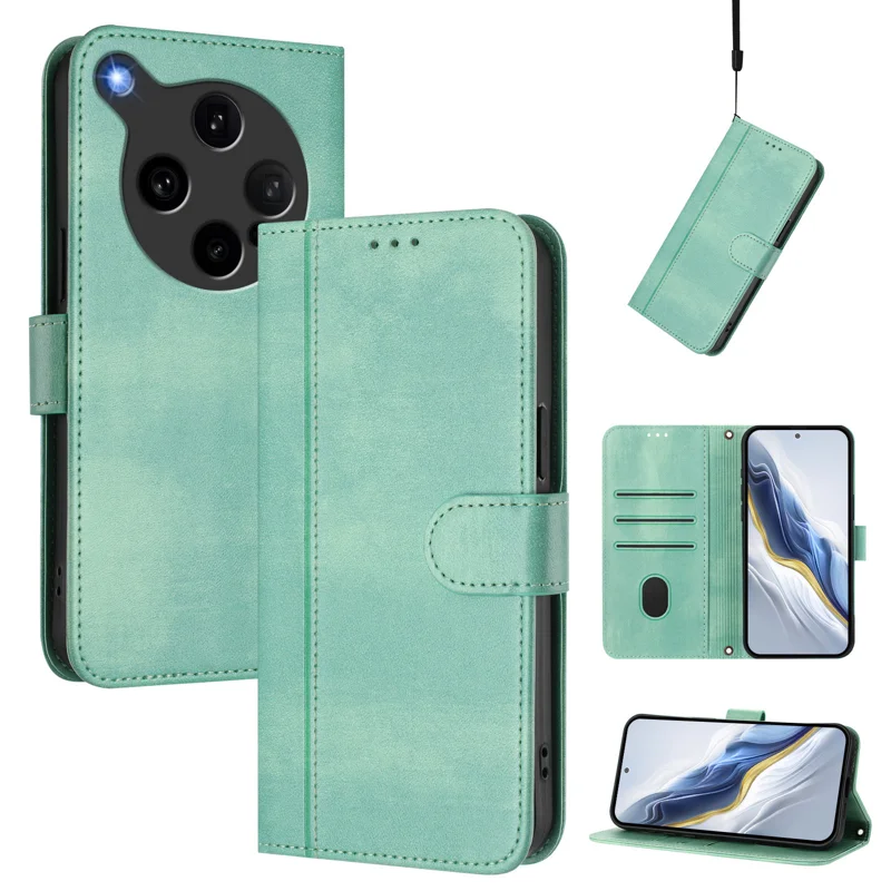 For Oppo Find X8 Ultra 5G Cases Wallet Stand Retro Texture Leather Phone Cover with Lanyard - Mint Green-Cellmalls