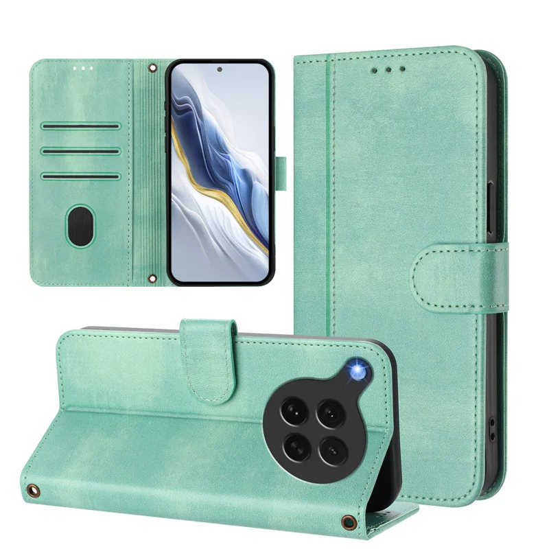 For Oppo Find X8s 5G Cases Wallet Stand Retro Texture Leather Phone Cover with Lanyard - Mint Green-Cellmalls