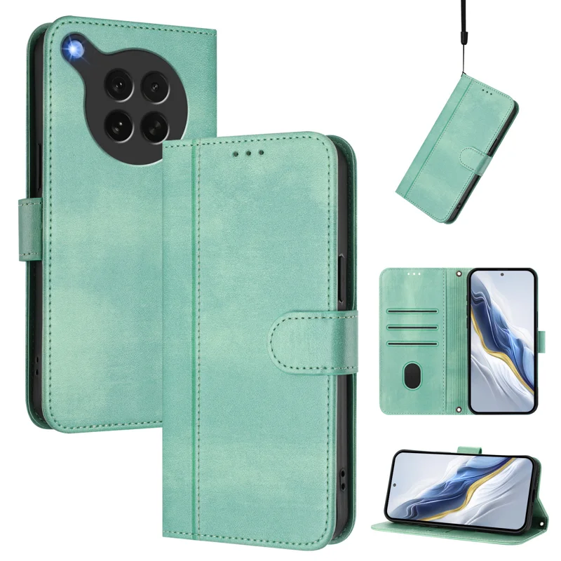 For Oppo Find X8s 5G Cases Wallet Stand Retro Texture Leather Phone Cover with Lanyard - Mint Green-Cellmalls