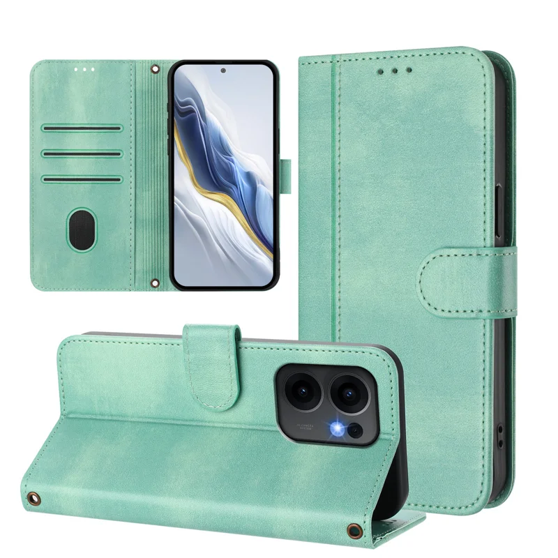 For Oppo Reno13 F 5G Cases Wallet Stand Retro Texture Leather Phone Cover with Lanyard - Mint Green-Cellmalls