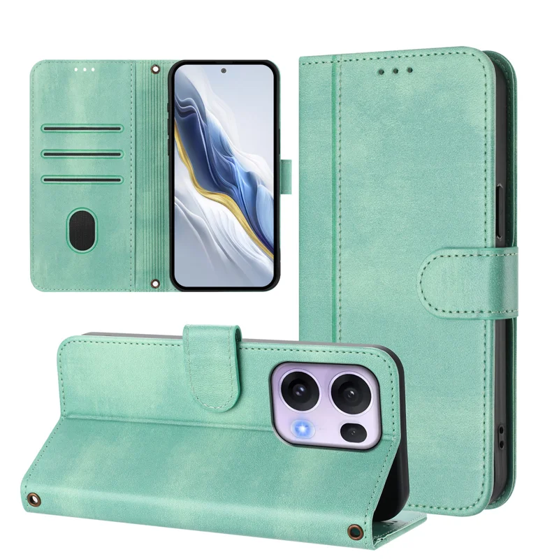 For Oppo Reno13 Pro 5G Cases Wallet Stand Retro Texture Leather Phone Cover with Lanyard - Mint Green-Cellmalls