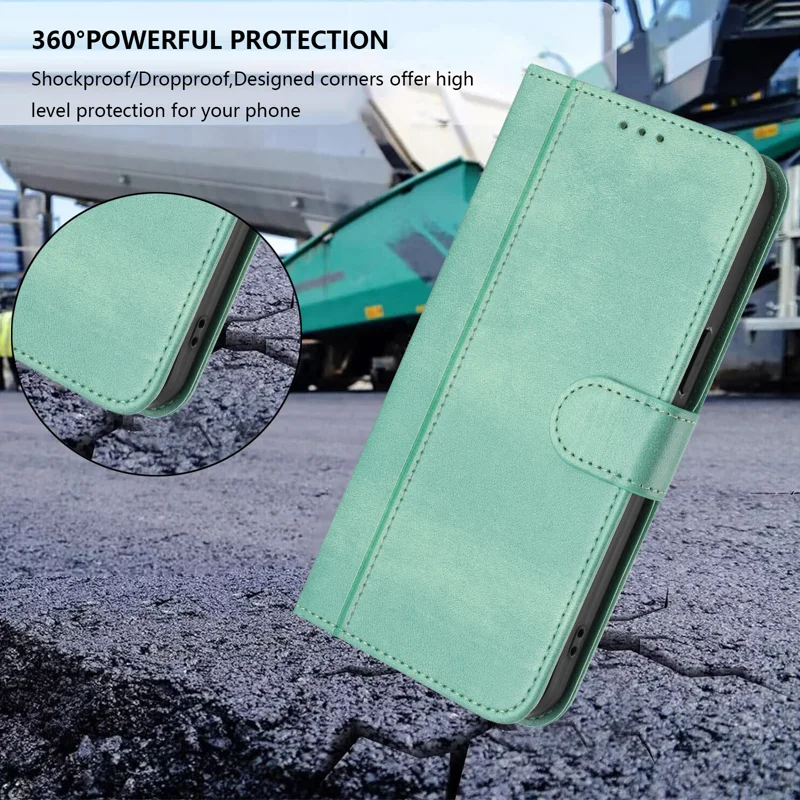 For Oppo Reno13 Pro 5G Cases Wallet Stand Retro Texture Leather Phone Cover with Lanyard - Mint Green-Cellmalls