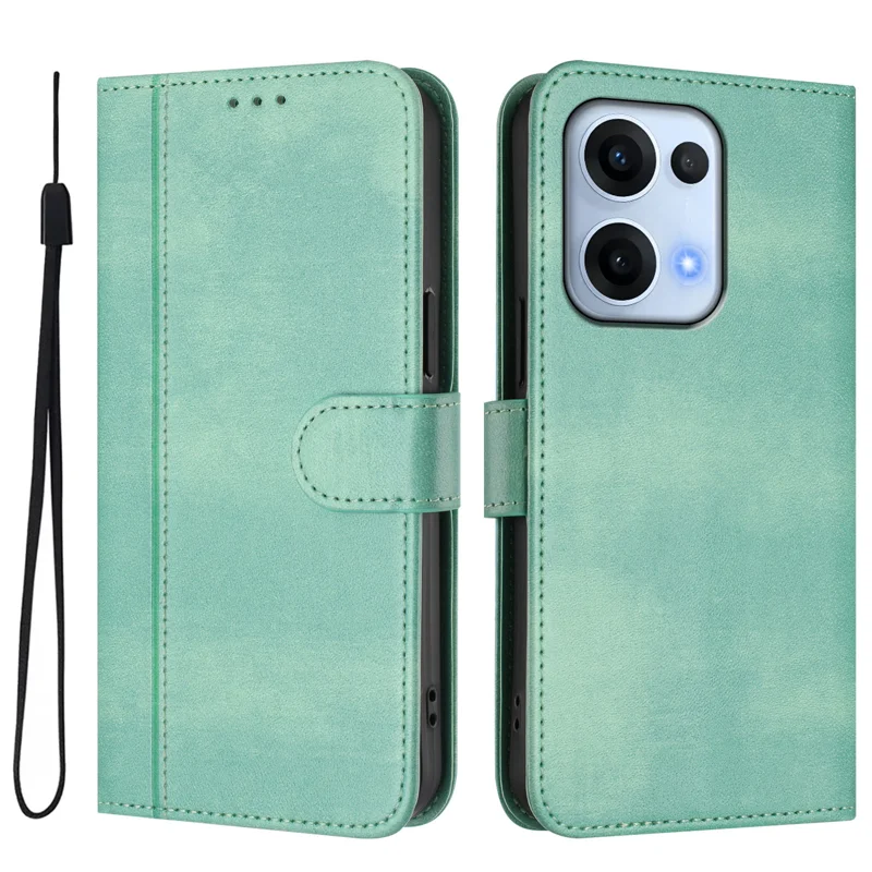 For Oppo Reno13 5G (Global) Cases Wallet Stand Retro Texture Leather Phone Cover with Lanyard - Mint Green-Cellmalls