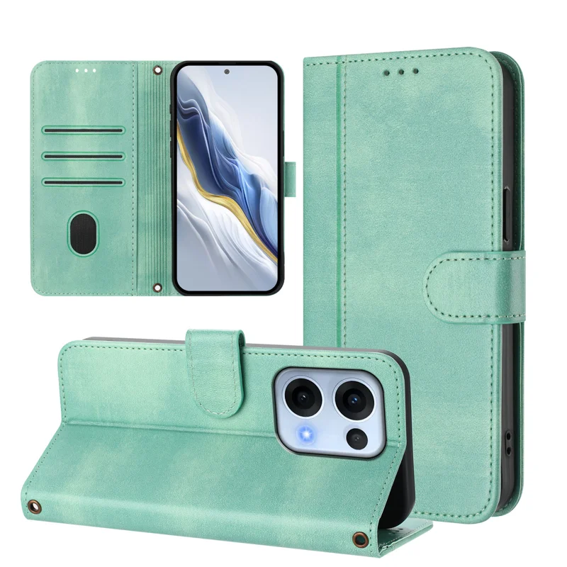 For Oppo Reno13 5G (Global) Cases Wallet Stand Retro Texture Leather Phone Cover with Lanyard - Mint Green-Cellmalls