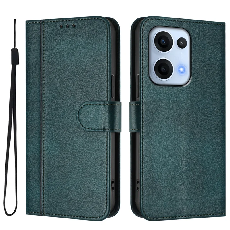 For Oppo Reno13 5G (Global) Cases Wallet Stand Retro Texture Leather Phone Cover with Lanyard - Mint Green-Cellmalls