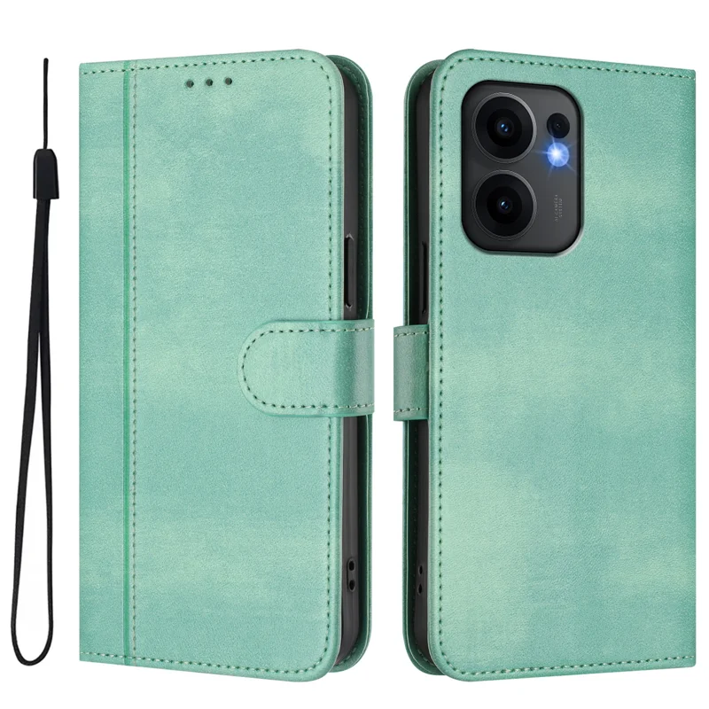For Oppo Reno13 F 5G Cases Wallet Stand Retro Texture Leather Phone Cover with Lanyard - Mint Green-Cellmalls