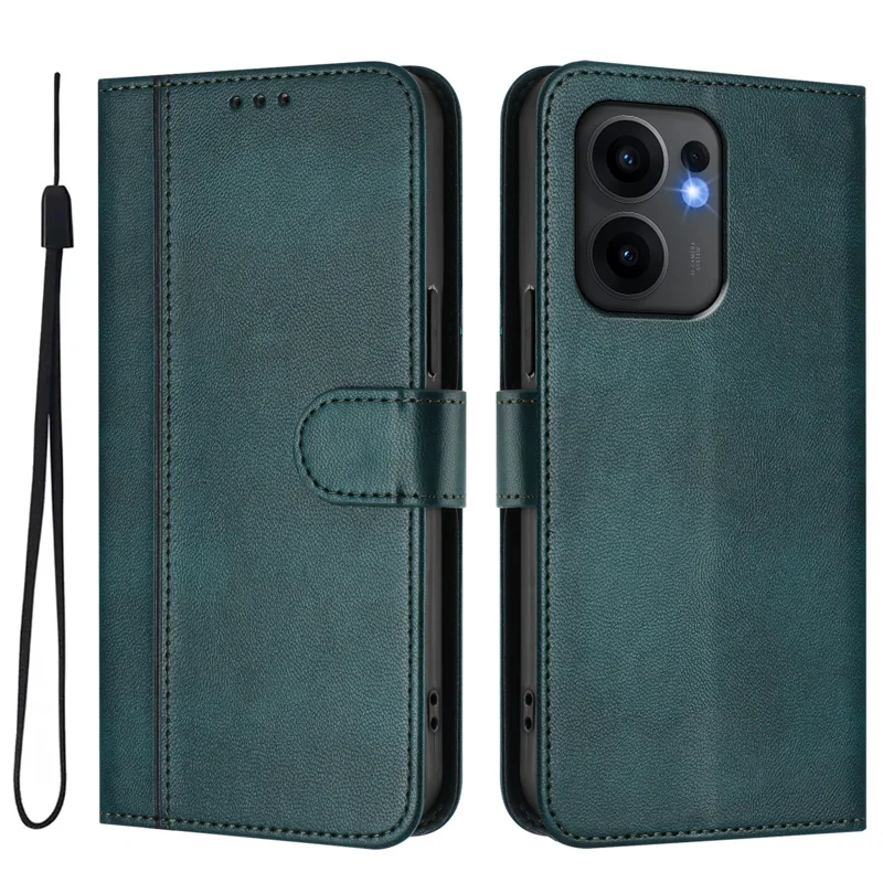 For Oppo Reno13 F 5G Cases Wallet Stand Retro Texture Leather Phone Cover with Lanyard - Mint Green-Cellmalls