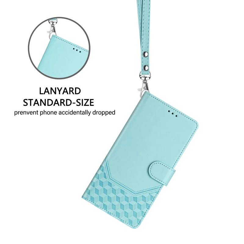 For Oppo F29 5G Case Imprinted Honeycomb RFID Blocking Leather Phone Cover with Strap - Mint Green-Cellmalls