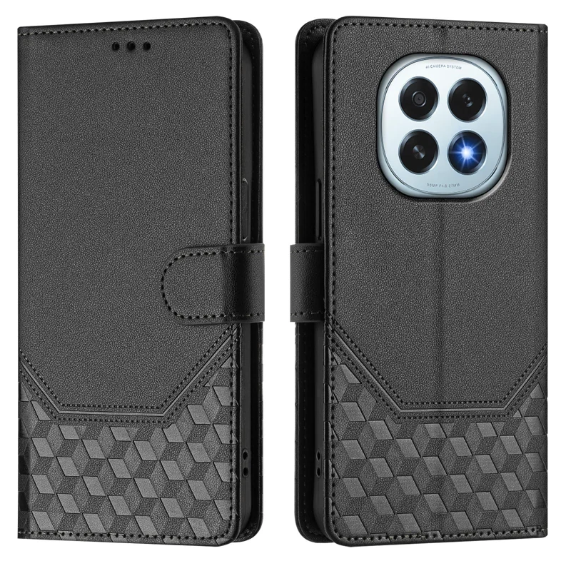 For Oppo F29 5G Case Imprinted Honeycomb RFID Blocking Leather Phone Cover with Strap - Mint Green-Cellmalls