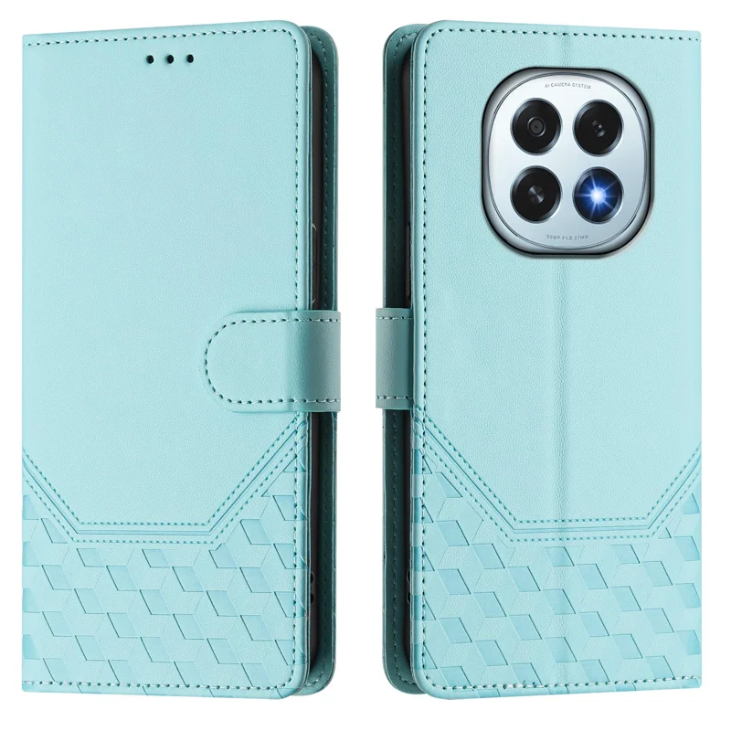 For Oppo F29 5G Case Imprinted Honeycomb RFID Blocking Leather Phone Cover with Strap - Mint Green-Cellmalls