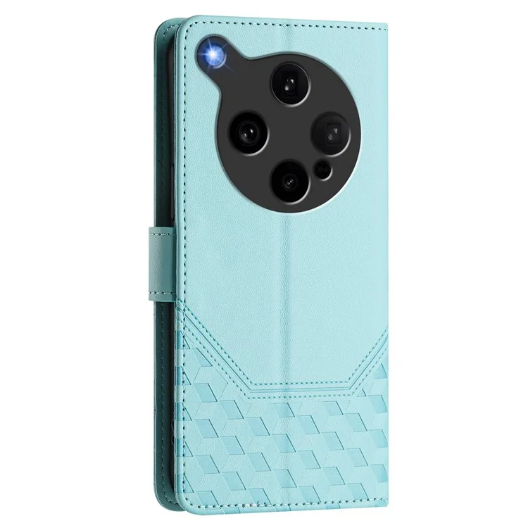 For Oppo Find X8 Ultra 5G Case Imprinted Honeycomb RFID Blocking Leather Phone Cover with Strap - Mint Green-Cellmalls
