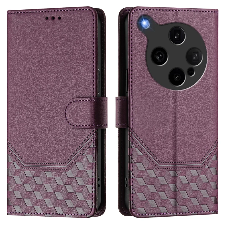 For Oppo Find X8 Ultra 5G Case Imprinted Honeycomb RFID Blocking Leather Phone Cover with Strap - Mint Green-Cellmalls